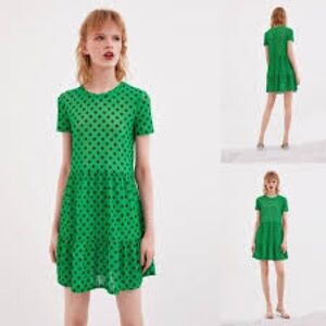 Zara Green and Black Polka Dot Mini Dress